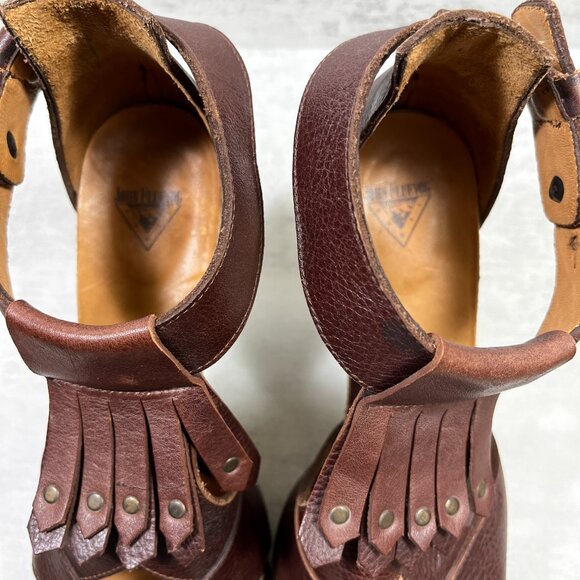 John Fluevog Rules Goodall Leather Fringe Heeled Sandals - Women's Size 8.5 - Picture 6 of 9